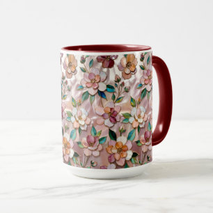 Pink Floral Mug Elegant Botanical Coffee Cup