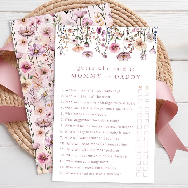 Pink Floral Mummy or Daddy Baby Shower Game – Dust (Guess Who - Baby Shower Activity)