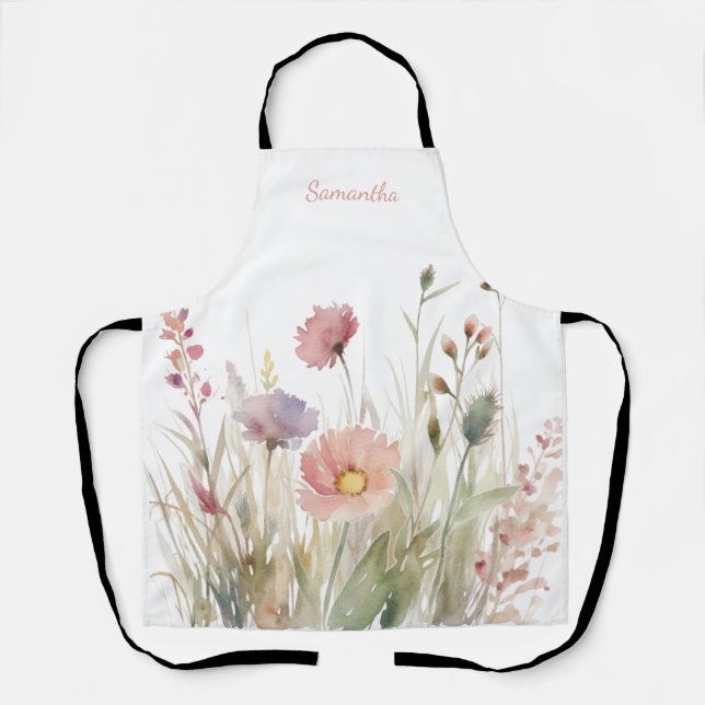 Pink Floral Name  Apron (Front)