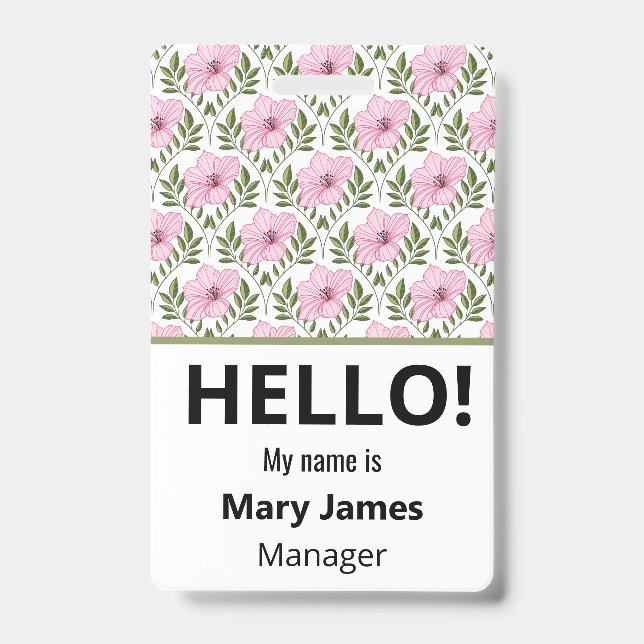 Pink floral Name Lanyard | Personalized ID Badge (Front)