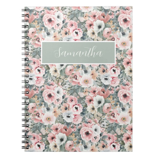 Pink Floral Name  Notebook (Front)