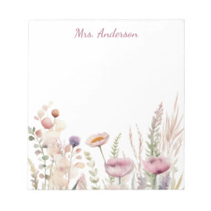 Pink Floral Name Teacher Notepad