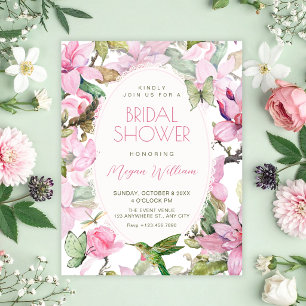 Pink floral nature botanical bridal shower invitation