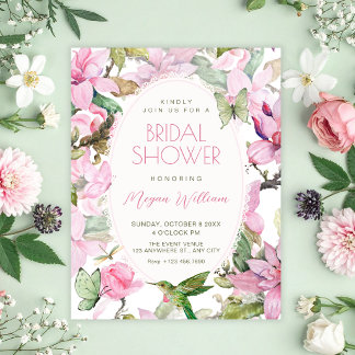 Pink floral nature botanical bridal shower invitation