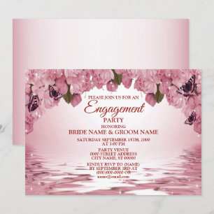 Pink Floral Nature Butterfly Engagement Party Invitation