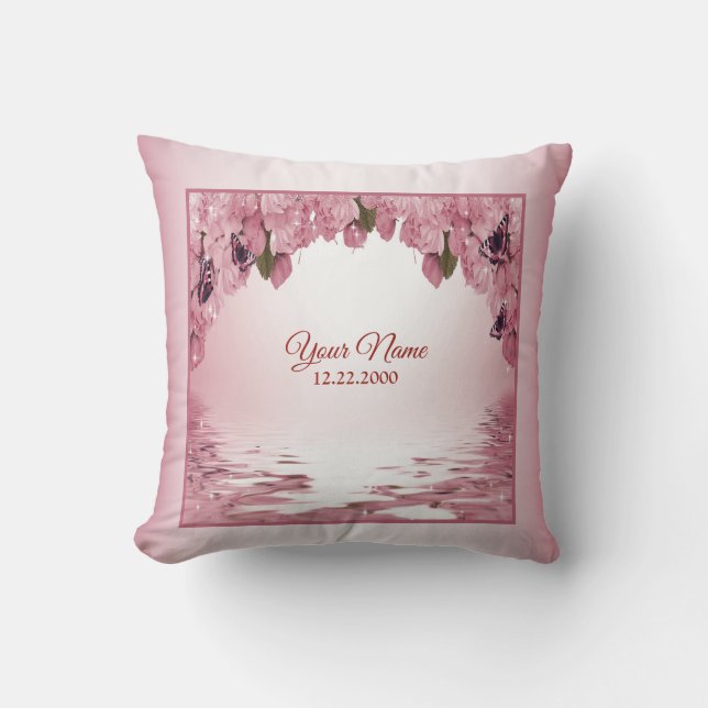 Pink Floral Nature Butterfly Outdoor Wedding Gift  Cushion (Front)