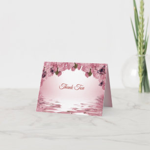 Pink Floral Nature Butterfly Outdoor Wedding Thank You Card