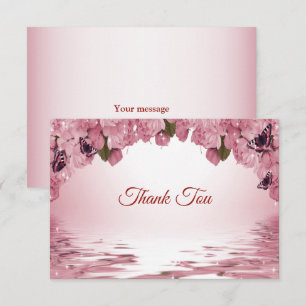 Pink Floral Nature Butterfly Outdoor Wedding Thank You Card