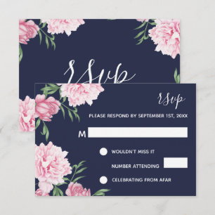 Pink Floral & Navy Background   RSVP Invitation