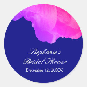 Pink Floral Navy Blue White Cute Bridal Shower Classic Round Sticker