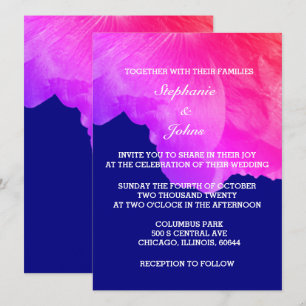 Pink Floral Navy Blue White Cute Unique Wedding Invitation