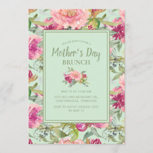 Pink Floral Neo Mint Green Mother's Day Brunch Invitation