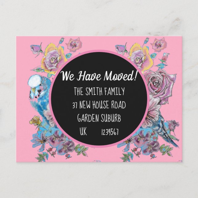 Pink Floral New Address Postcard, We Are Moving Postcard (Front)