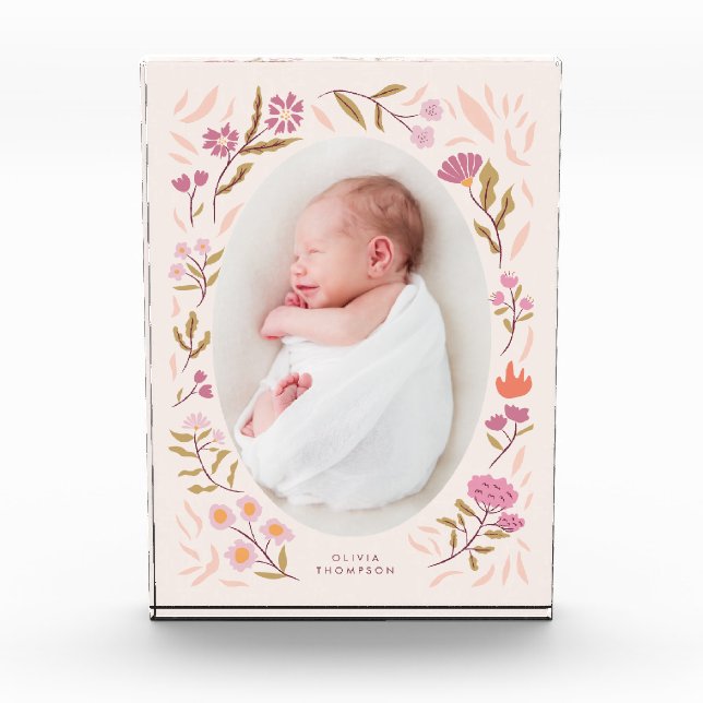 Pink Floral Newborn Photo Keepsake (Front)