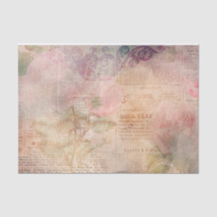 Pink Floral Newsprint Collage Tissue Paper