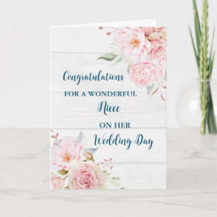 Pink Floral Niece Wedding Day Congratulations Card