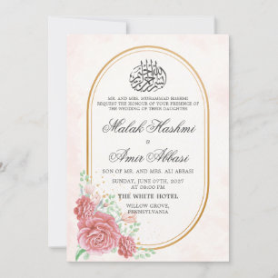 Pink Floral Nikah Islamic Muslim wedding Invitation