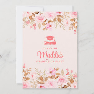 Pink Floral Non Photo Graduation Party Invitation