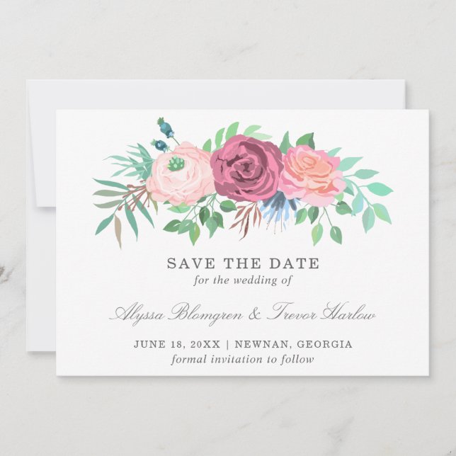 Pink Floral Non Photo Wedding Save The Date (Front)
