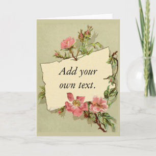 Pink Floral Note card Green Background Customise