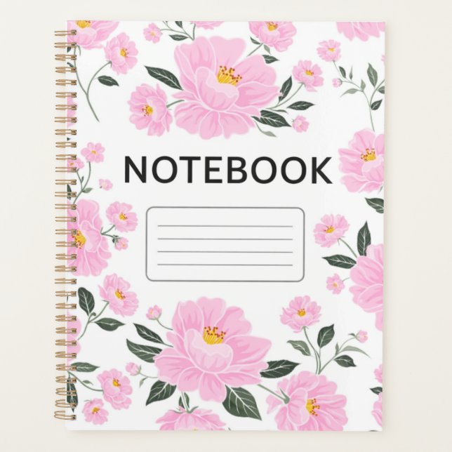 Pink Floral Notebook Cover | Elegant Rose Flower J Planner (Front)