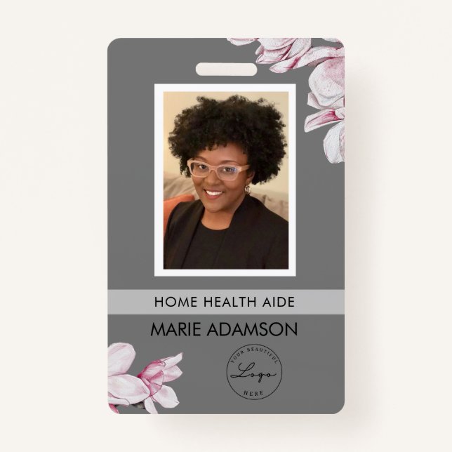 Pink Floral Nurse Hospital ID Badge (Front)