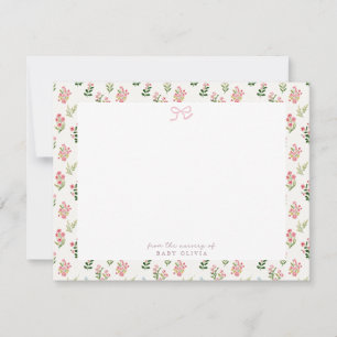 Pink Floral Nursery Bow Note Card