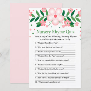 Pink Floral Nursery Rhyme Quiz baby shower game