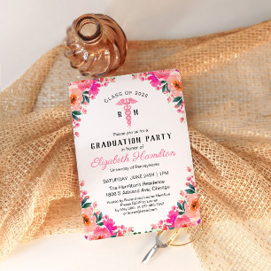 Pink Floral Nursing Medical Graduation   Invitation