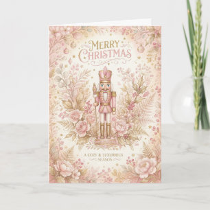 Pink Floral Nutcracker Christmas Card