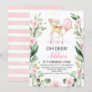 Pink Floral Oh Deer Any Age Birthday Invitation