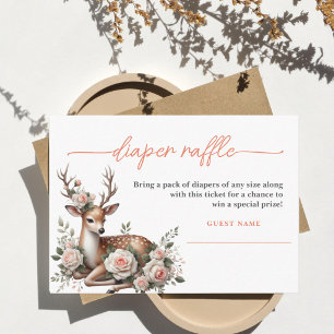 Pink floral oh deer Baby Shower Diaper Raffle Enclosure Card