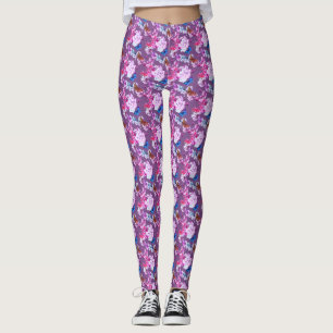 Pink floral On Mauve With Butterflies Leggings