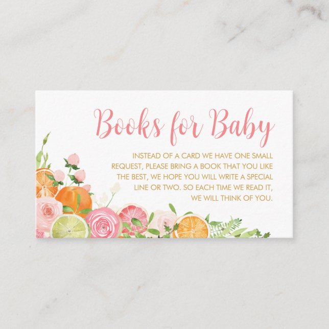 Pink Floral Orange Citrus Books for Baby Enclosure Card (Front)