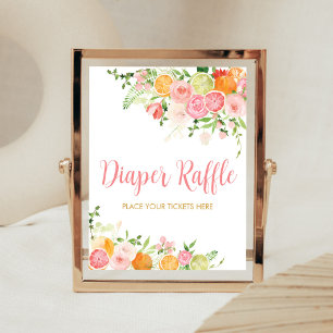 Pink Floral Orange Citrus Diaper Raffle Poster