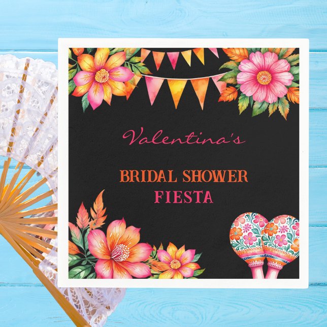 Pink Floral Orange Colourful Fiesta Bridal Shower Napkin (Creator Uploaded)