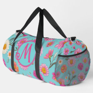Pink floral orange floral white floral teal duffle bag