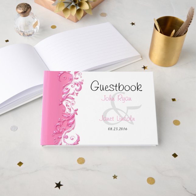 Pink Floral Ornate Guestbook (Front Open)