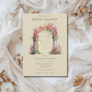 Pink Floral Ornate Wedding Arch Bridal Shower Invitation