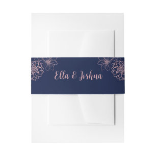 Pink Floral Outline Wedding Invitation Belly Band