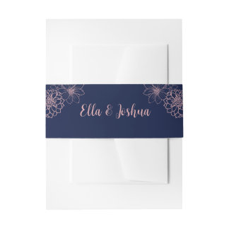 Pink Floral Outline Wedding Invitation Belly Band