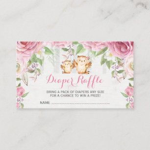 Pink Floral Owl Mummy & Baby Diaper Raffle Ticket Enclosure Card
