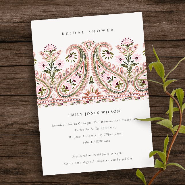 Pink Floral Paisley Motif Bridal Shower Invite (Creator Uploaded)