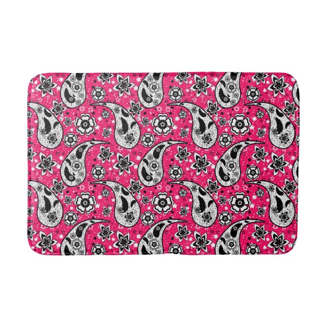 Pink Floral Paisley Pattern Design  Bath Mat (Front)