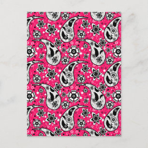 Pink Floral Paisley Pattern Design Postcard