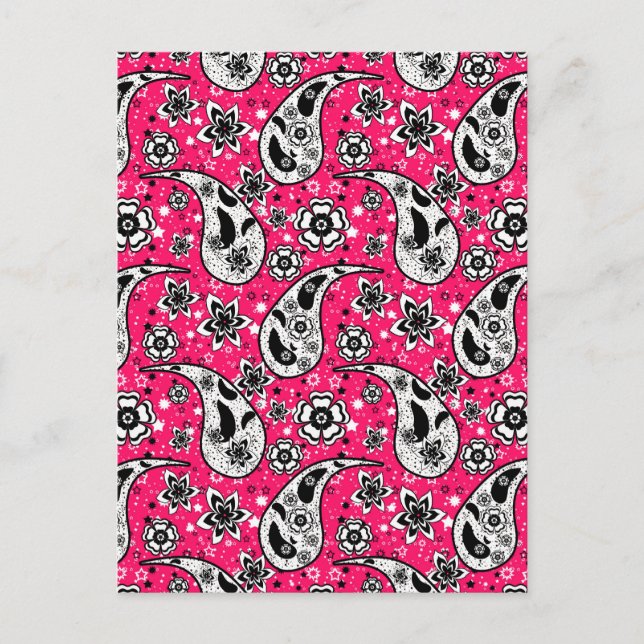 Pink Floral Paisley Pattern Design  Postcard (Front)