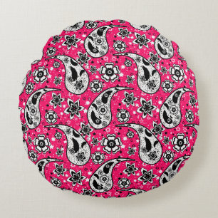 Pink Floral Paisley Pattern Design Round Cushion