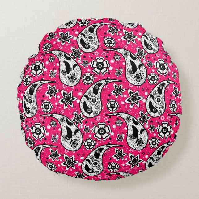 Pink Floral Paisley Pattern Design  Round Cushion (Front)