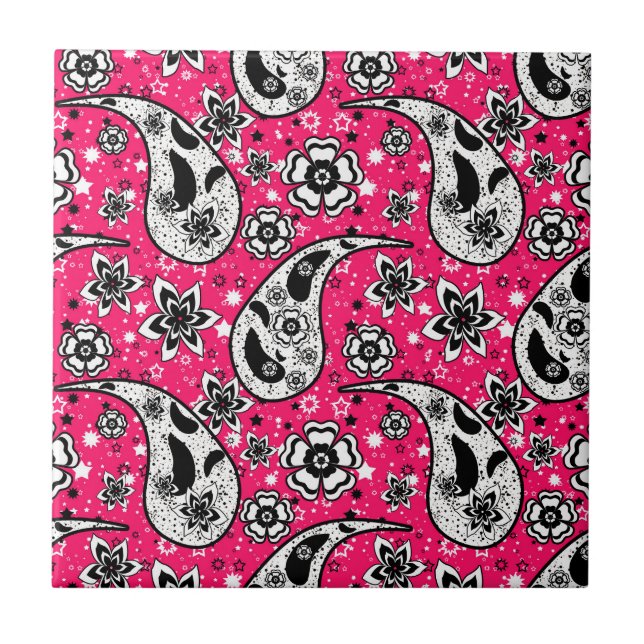 Pink Floral Paisley Pattern Design  Tile (Front)
