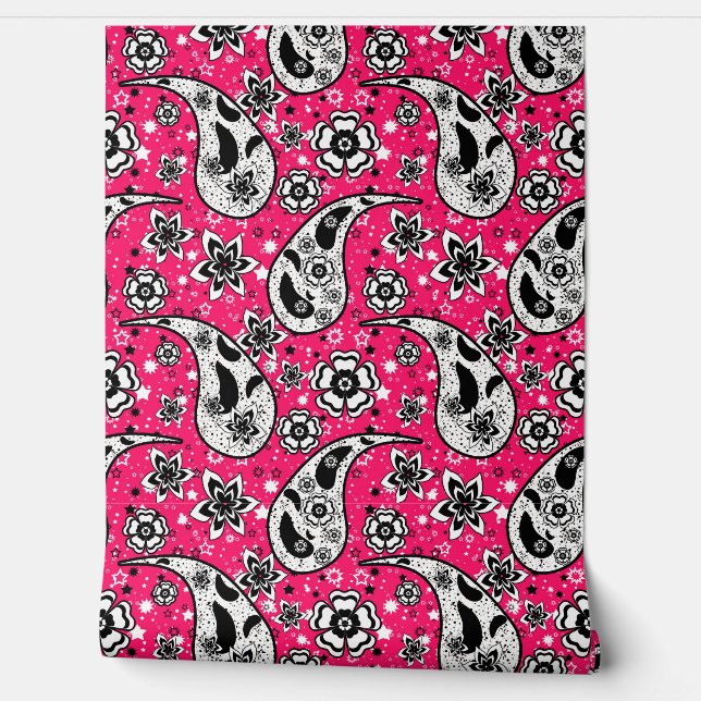 Pink Floral Paisley Pattern Design  Wallpaper (Unrolling)